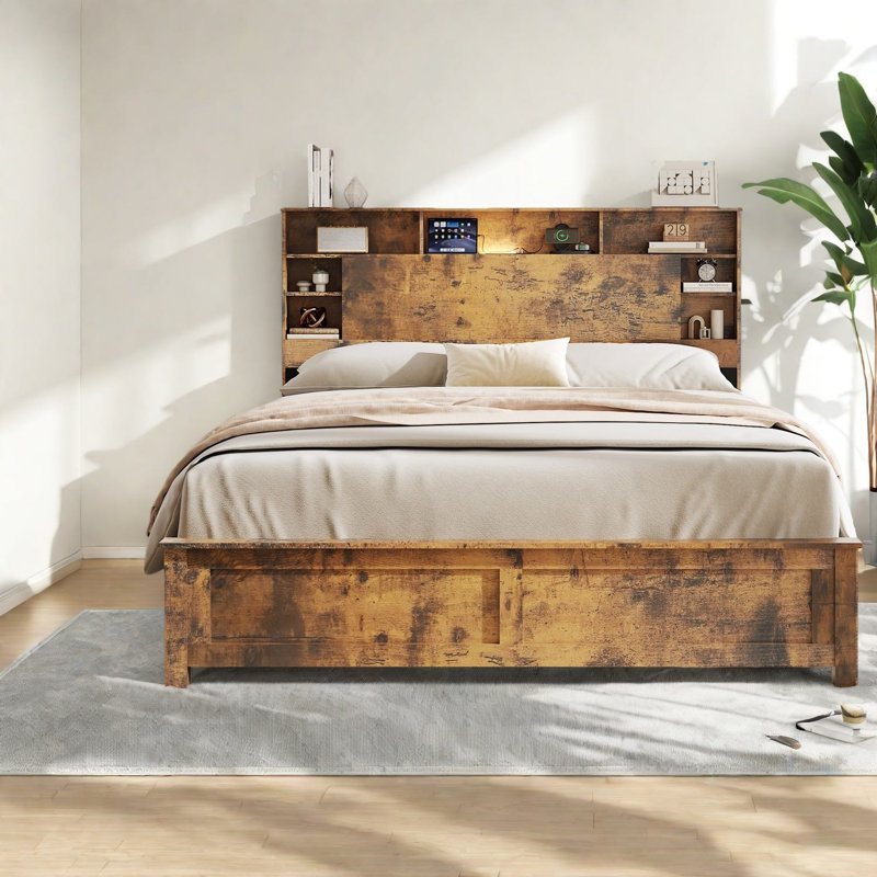 Lits pour grand lit peu encombrants avec rangement moderne, structure en bois foncé