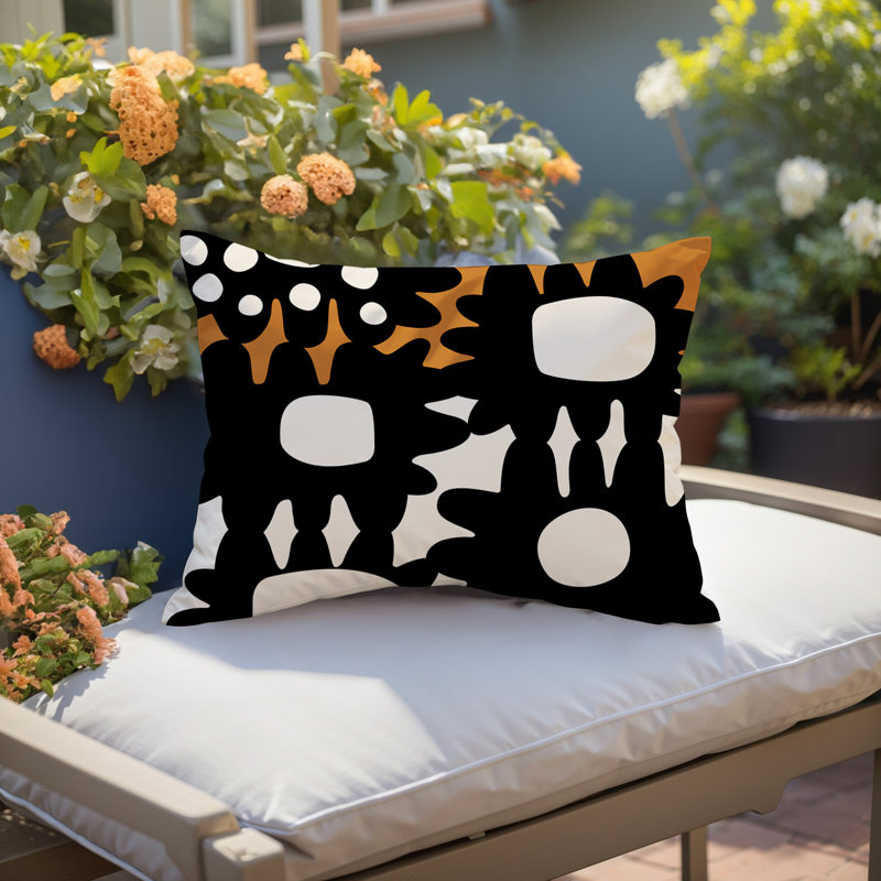 Coussin rectangulaire intérieur / extérieur Dunn, Orange brûlé / noir / blanc cassé, H 18 po x l 25 po