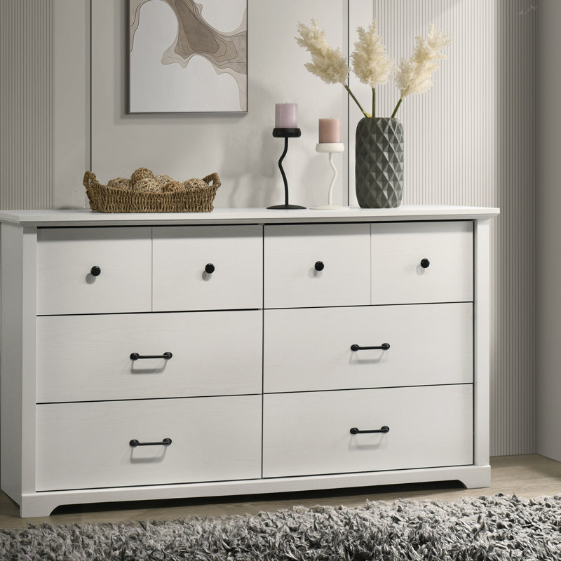Commode 6 tiroirs avec poignées noires Elara, Blanc