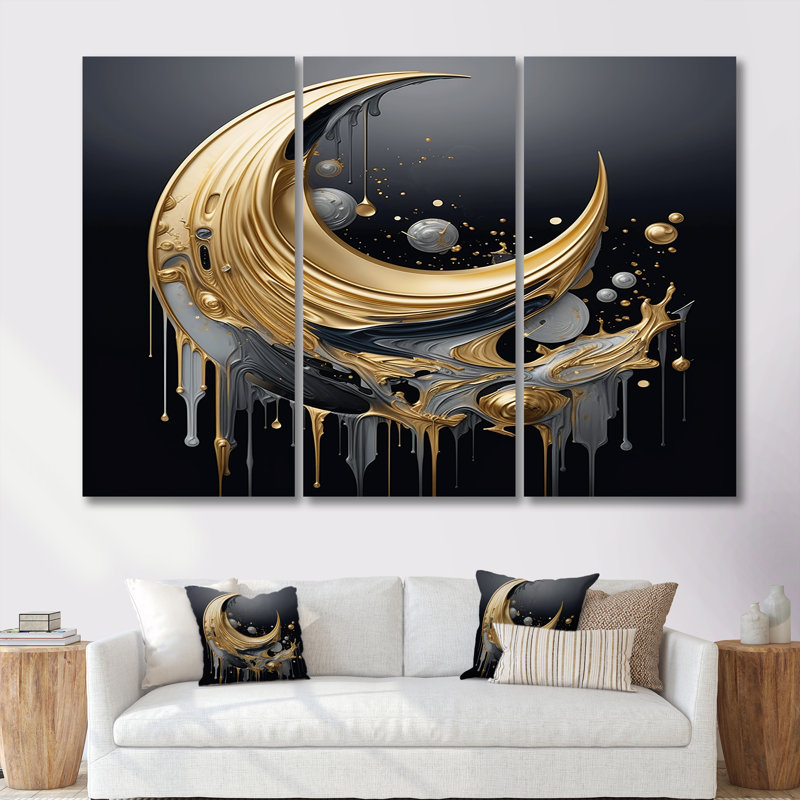 New Moon Rising Gold - ensemble de reproductions d'art murales géométriques, Toile tendue, H 28 po x l 36 po x P 1 po