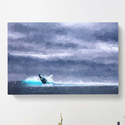 Blue Whale with Ocean Scene in Abstract - Wrapped Canvas