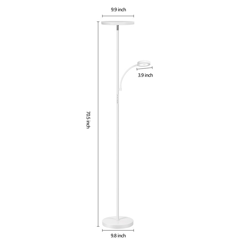 Jernell 70" LED Dimmable Torchiere & Reading Floor Lamp with Remote Control, White