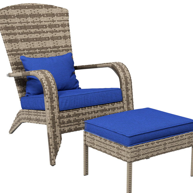 Chaise et fauteuil rembourré bleu foncé pour terrasse, cour, cour avant, jardin, patio et haut dossier avec grand siège