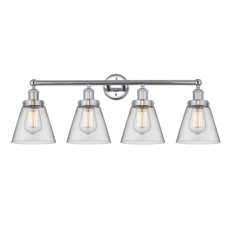 Éclairage pour meuble-lavabo de salle de bain 4 lumières Edison Cone, Clair, Chrome poli