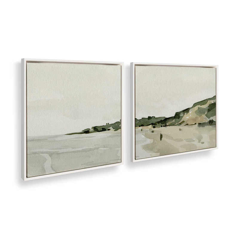 Douces vues côtières, ensemble de 2 impressions, H 25 po x l 50 po x P 1,75 po, Cadre flottant noir satiné