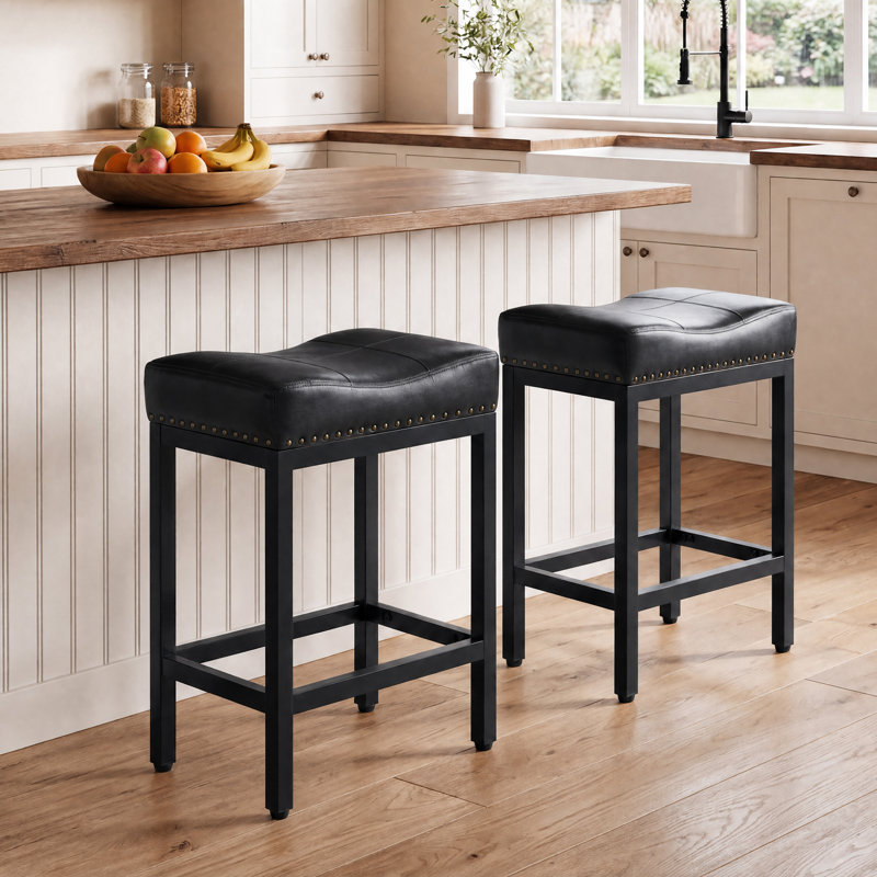 Tabouret de comptoir 24,21 po Michille, Siège noir / cadre noir, 2