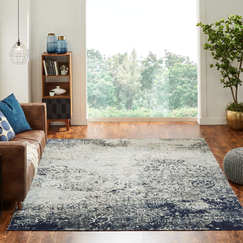 Tapis intérieur / extérieur bleu / gris / bleu marine Pocasset