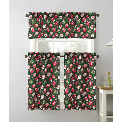Keymiyah Hot Cocoa Christmas Holiday Kitchen Curtain