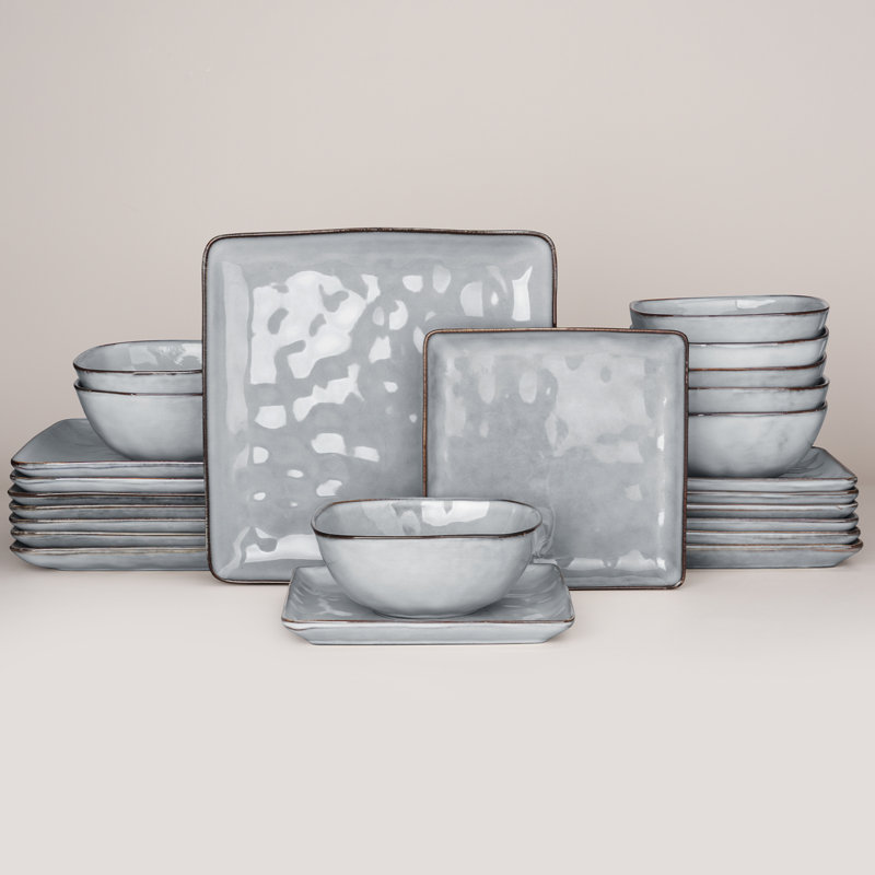 Services de vaisselle en grès, ensemble de vaisselle 24 pièces, Gris