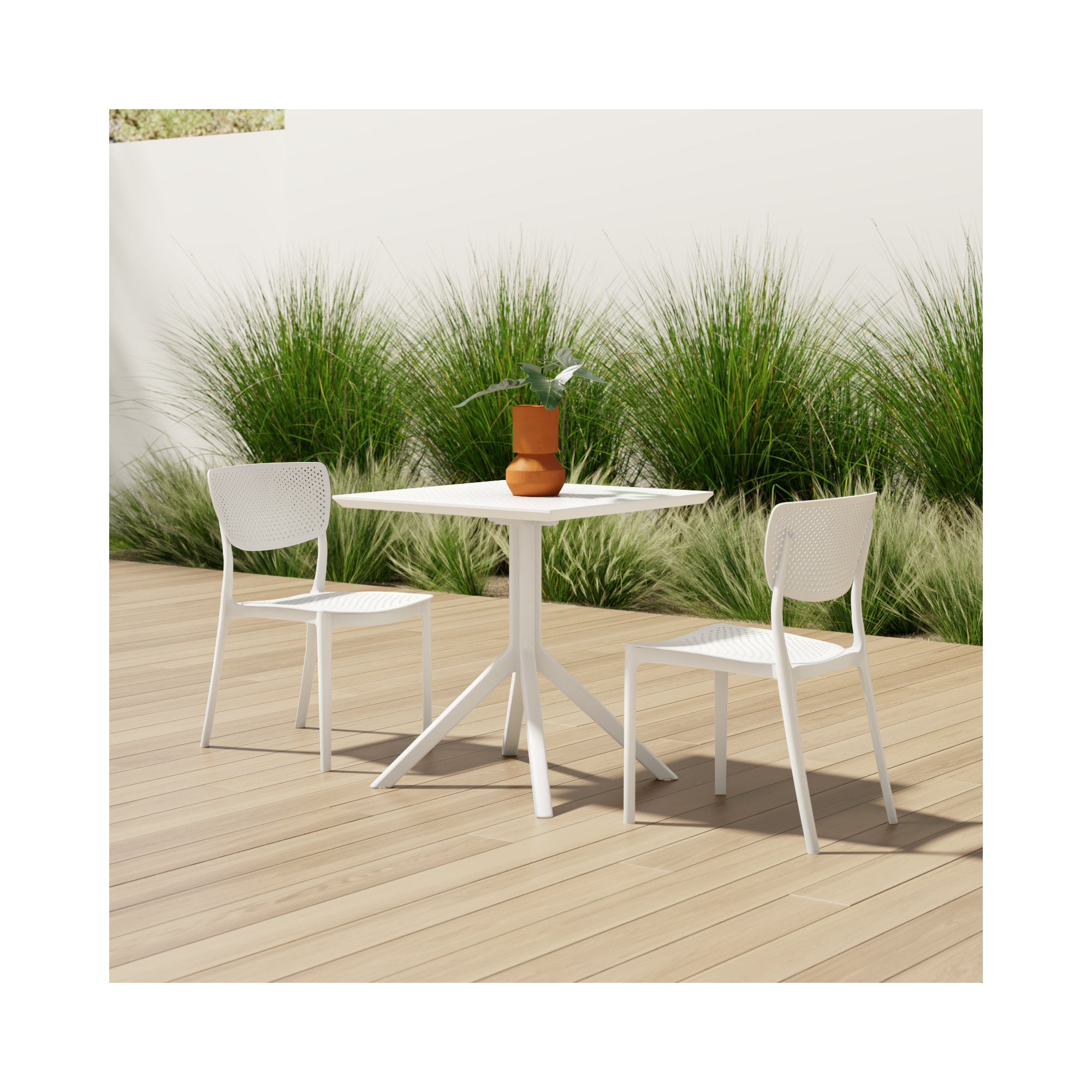 Farrah 31" Square 2-Person Bistro Set, 27.5" D x 27.5" W x 29.5" H, White