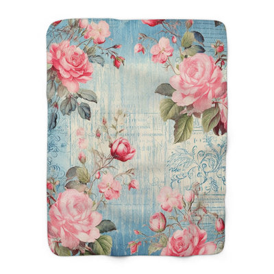 Pastel Rose Elegance - couverture en sherpa de qualité supérieure 1 pièce - reproduction d'art luxueuse