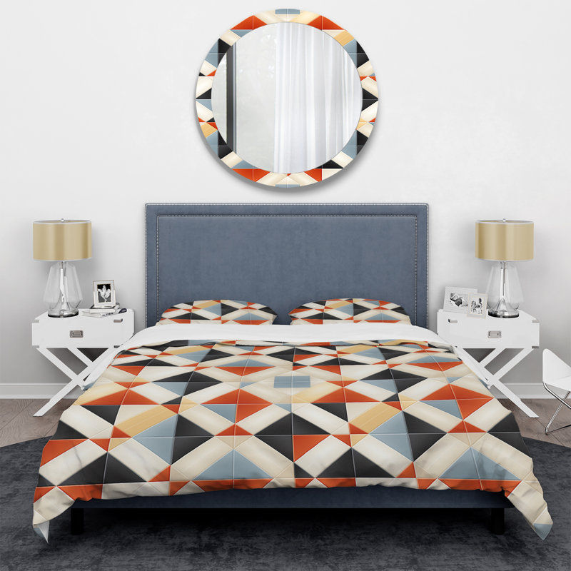 Natural Tones Grey And Beige Mosaic Geometric Shapes Duvet Cover, King Duvet Cover + 2 King Shams, Geometric Shapes 21