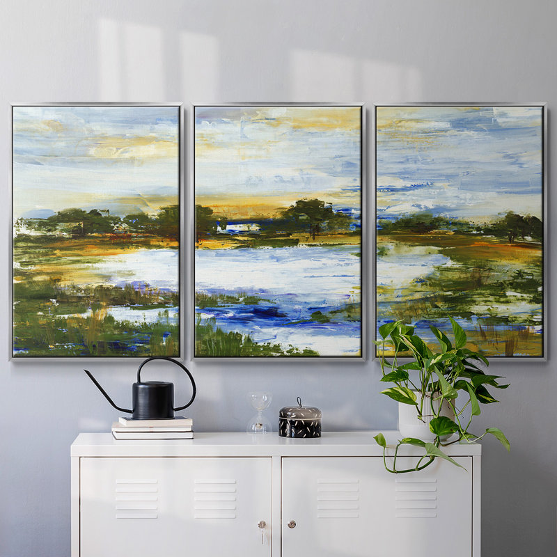 Lazy River, ensemble de 3 pièces encadrées sur toile, Encadrement argenté, H 24 po x l 48 po x P 2 po