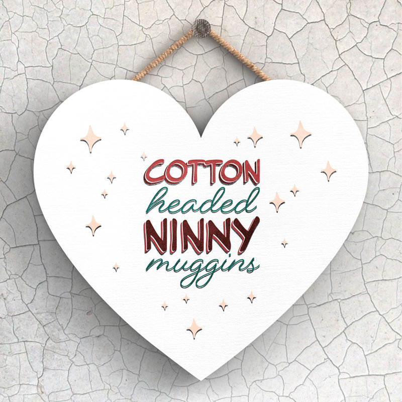 Xmas Cotton Headed Ninny Muggins Wooden Heart Plaque, 16cm H x 17cm W x 0.9cm D