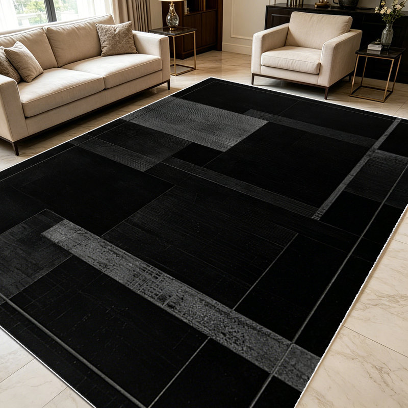 1PC Dark Black Grey Geometric Abstract Minimalist area rugs for Living Room, Soft and Comfortable, Suitable for all seasons, easy-to-maintain, machine washable Indoor floor mat, Under Table Farmhouse suitable for bedroom, dining room, home office,