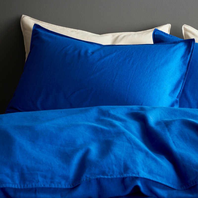 Relaxed Cotton Linen Duvet Cover Set, Double - 2 Standard Pillowcases, Blue