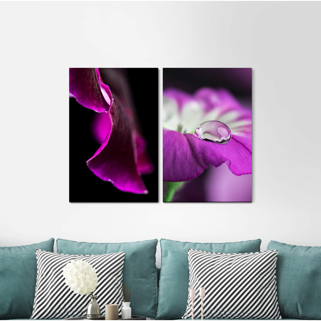 2-tlg. Leinwandbilder-Set - Fotografie „Flowersdrops Blossoms Violet Delicate”