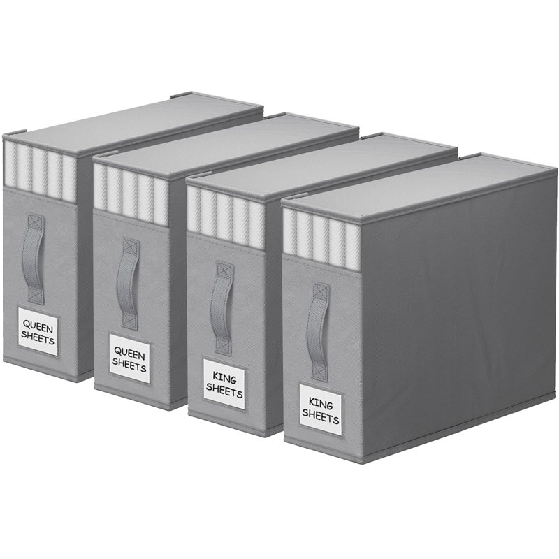 Sturdy Foldable Storage Box With Window And Label, 4 Pieces, Grey