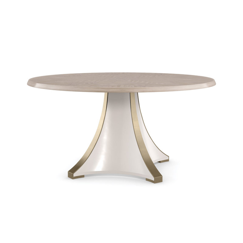 Round Brown and White Wood Dining Table for Eight