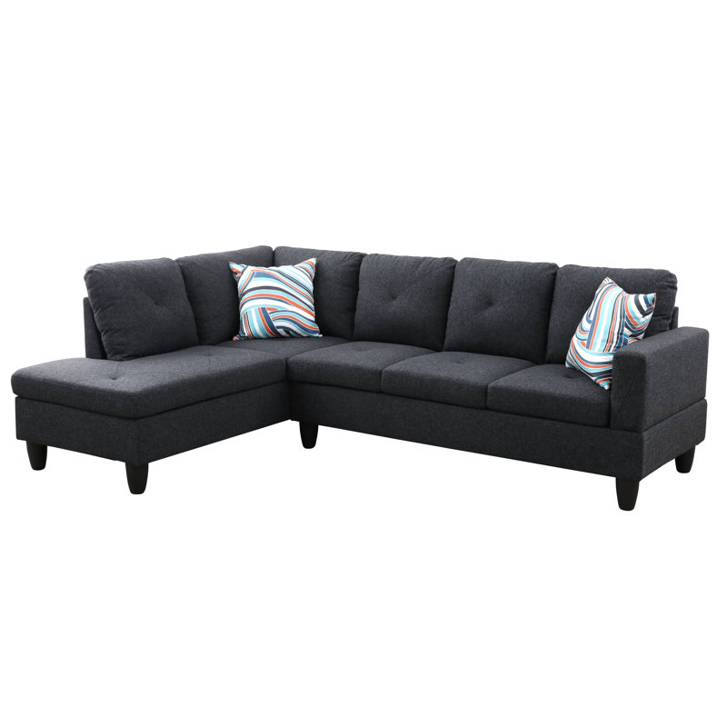 103" Savoy Dark Gray Linen Left Facing 3-Piece Sectional Sofa Set With Chaise And Storage Ottoman, Left Hand Facing