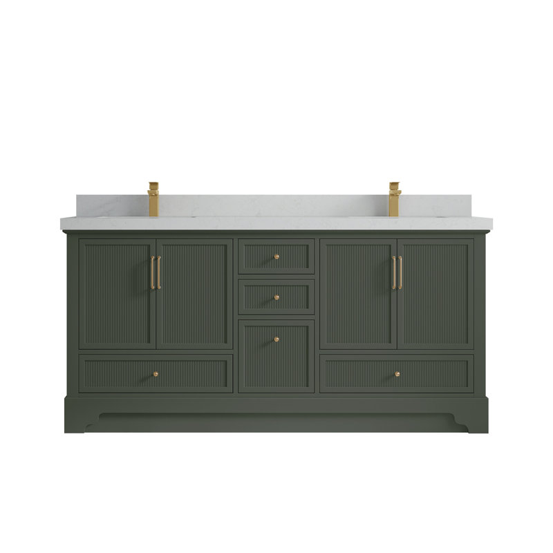 Meuble-lavabo double autoportant 72 po avec plateau en quartz Alys (option poignées)