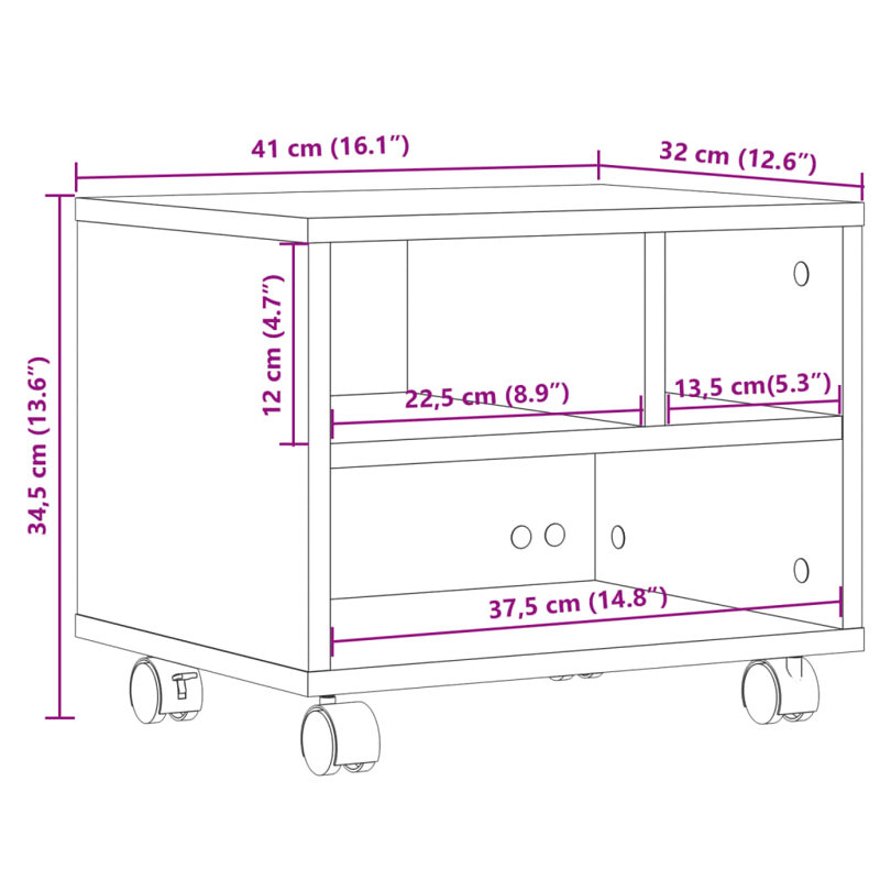 Printer Stand With Wheels 16.1"X12.6"X13.6", White