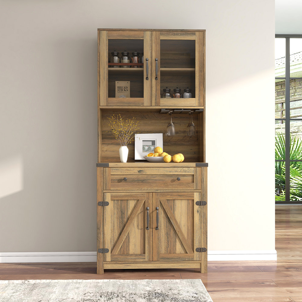 Gracie Oaks Modern Farmhouse Double Barn Door Accent Bar Cabinet With ...