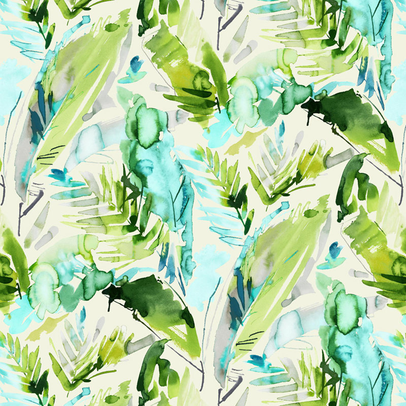 Tissu de lime Kassim, Ivoire / vert / bleu sarcelle