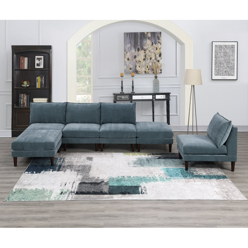 Angellina Upholstered L-Shaped Sectional Reversible, Mineral Gray Polyester Blend