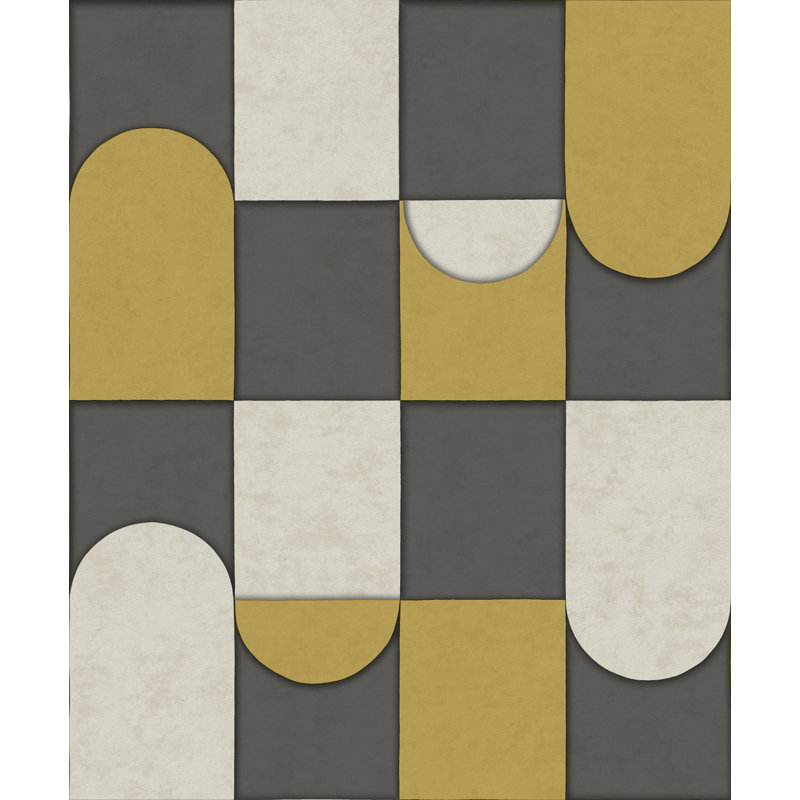 Papier peint Dayven Patchwork, Anthracite / ocre