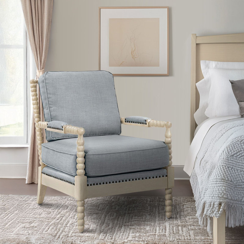Fauteuil Donohue, Polyester bleu clair, Crème antique