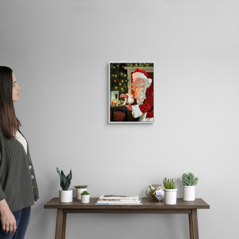 Saint-Nick et la Nativité par Jacob Green - reproduction d'art sur toile, 42" H x 32" W x 1.75" D, Cadre blanc