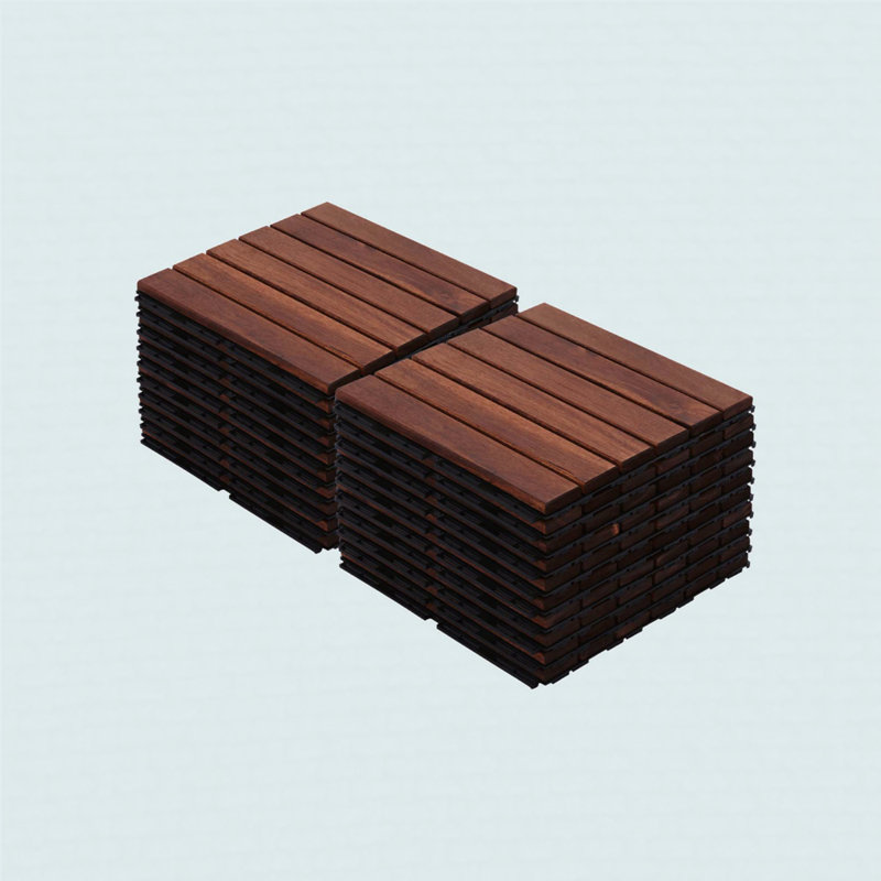 20 tuiles de terrasse entrecroisées à motif rayé, plancher de bois franc d'acacia carré 12 po x 12 po, Bois brun