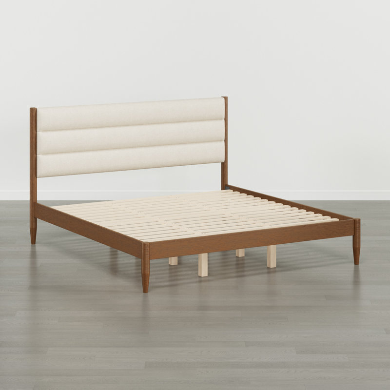 Base de lit tapissier Nasia, Complète, Crème / noyer
