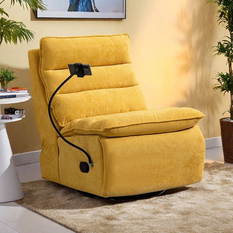 Simple Modern Swivel Recliner with Phone Holder, Yellow