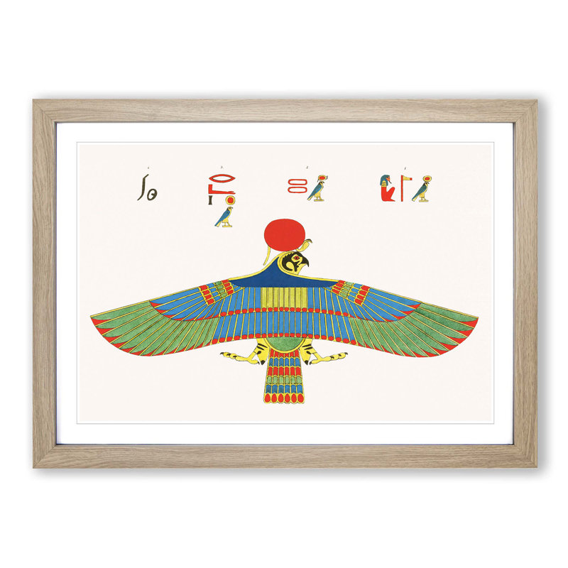 Hawk Emblem by J.F. Champollion - Picture Frame Painting Print, Oak Framed, 48cm H x 65cm W x 2cm D