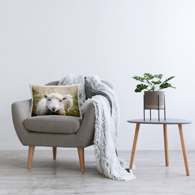 Gros plan d'un coussin décoratif imprimé à motif de moutons par Sundance Group, LLC.