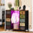 Tall Dresser for Bedroom with Hanging Rack, 10 Drawers TV Stand | Pattern Fabric Storage Organizer Cabinets with Charging Station LED Lights Changing Table for Closet, Entryway, Nursery