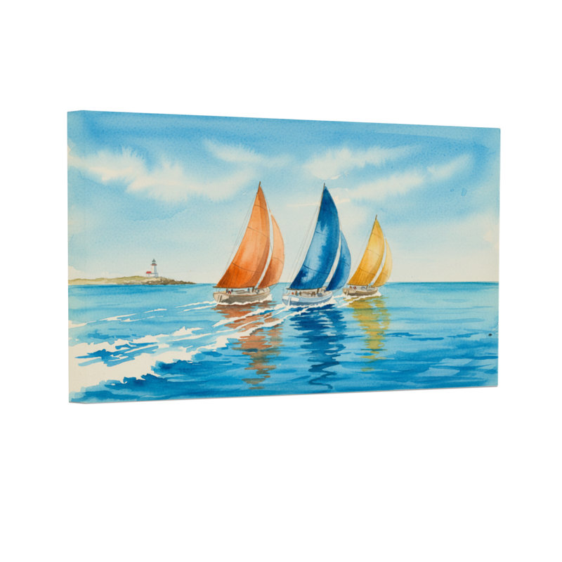 Paysage et nature voiliers sur une mer calme avec phare, H 16 po x l 24 po
