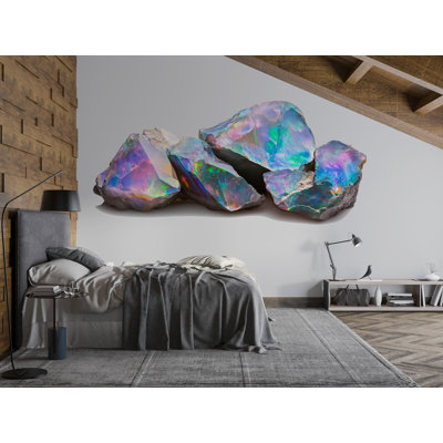 Iridescent Crystal Wall Mural, Opal Stone Wall Art, Modern Bedroom Decor, Luxury Interior Art 429Mv