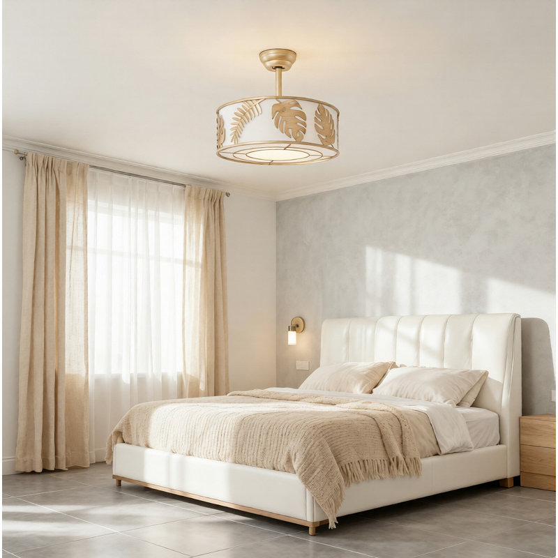 Ventilateur de plafond 20 po avec ensemble d'éclairage, abat-jour en tissu et télécommande Boho inclus