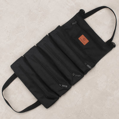 Roll Up Tool Bag, Heavy Duty Oxford Cloth Tool Pouch with 5 Zipper Pockets, Multi-Purpose Roll Up Tool Organizer for Electrician, Mechanic, Auto Repair, Workshop, Black