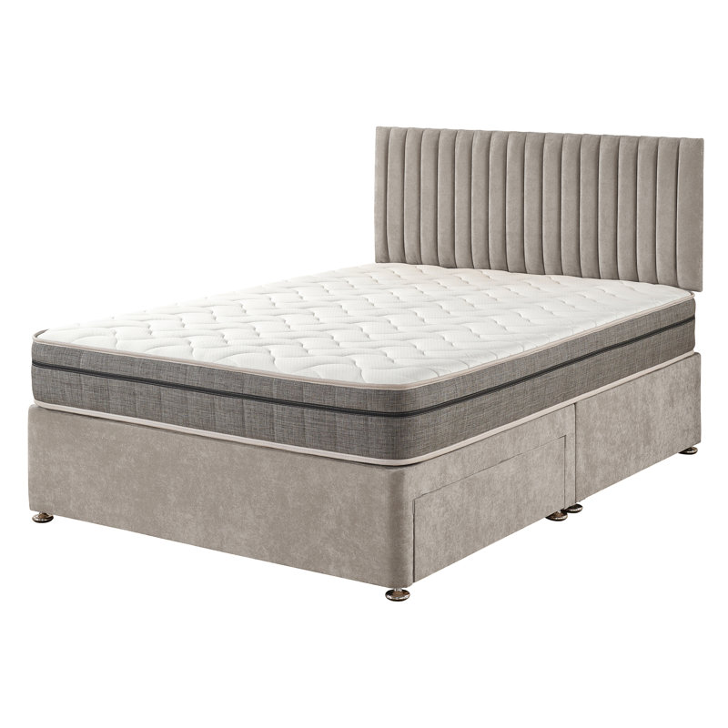 Mykenzie Pocket Memory Divan Bed Set, Double (4'6), Silver, 4 Drawers