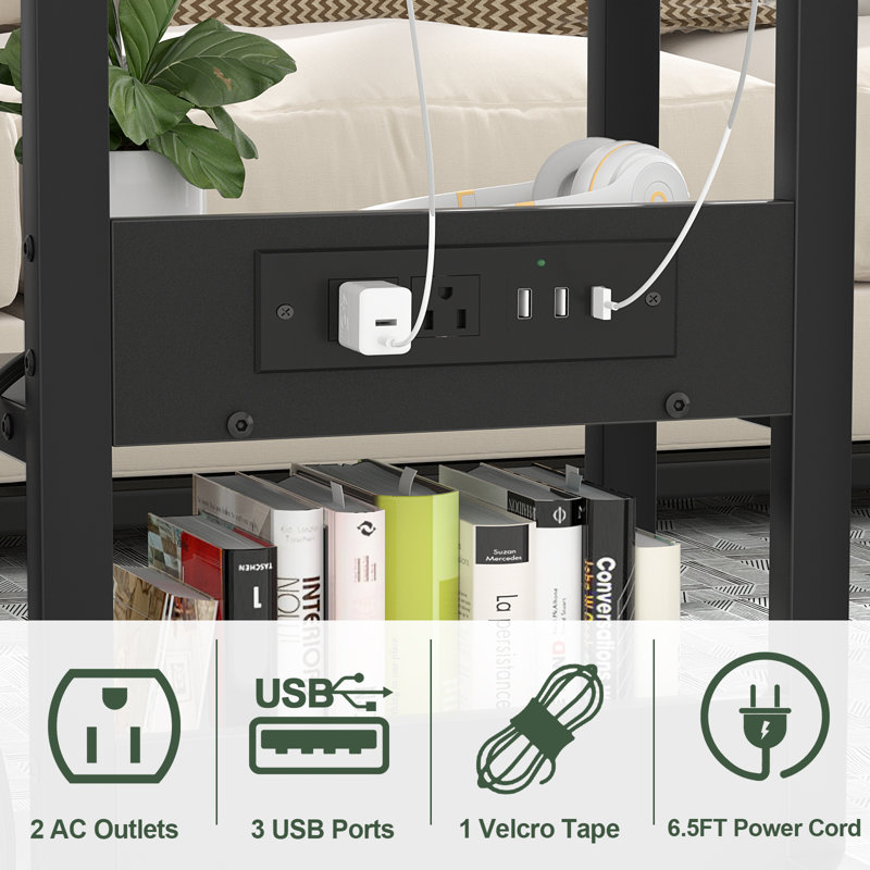 Height Adjustable C Table with USB Port and Wheels, Black