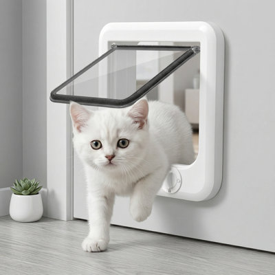4-Way Lock Indoor Cat Door, Reinforced ABS Frame, For Cats Up To 11 Lbs, Easy DIY Installation, For Interior/Exterior Doors, Medium