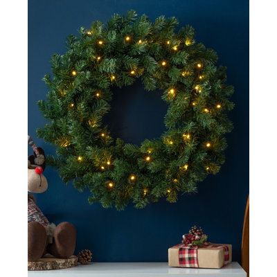Faux Lighted Pine 76cm Wreath