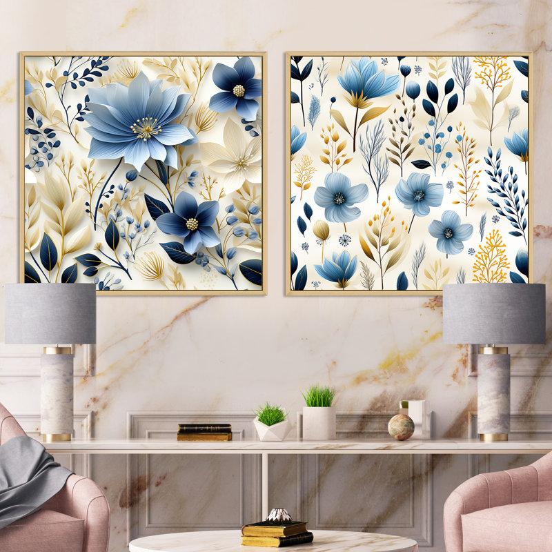 Esquer - Ensemble de 2 collages carrés floral et botanique, Cadre flottant brun, H 30 po x l 61 po