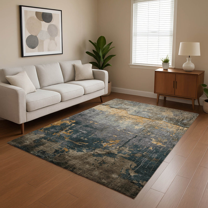 Tapis moderne lavable à la machine de qualité supérieure AMF1780, Rectangle 9 pi x 12 pi