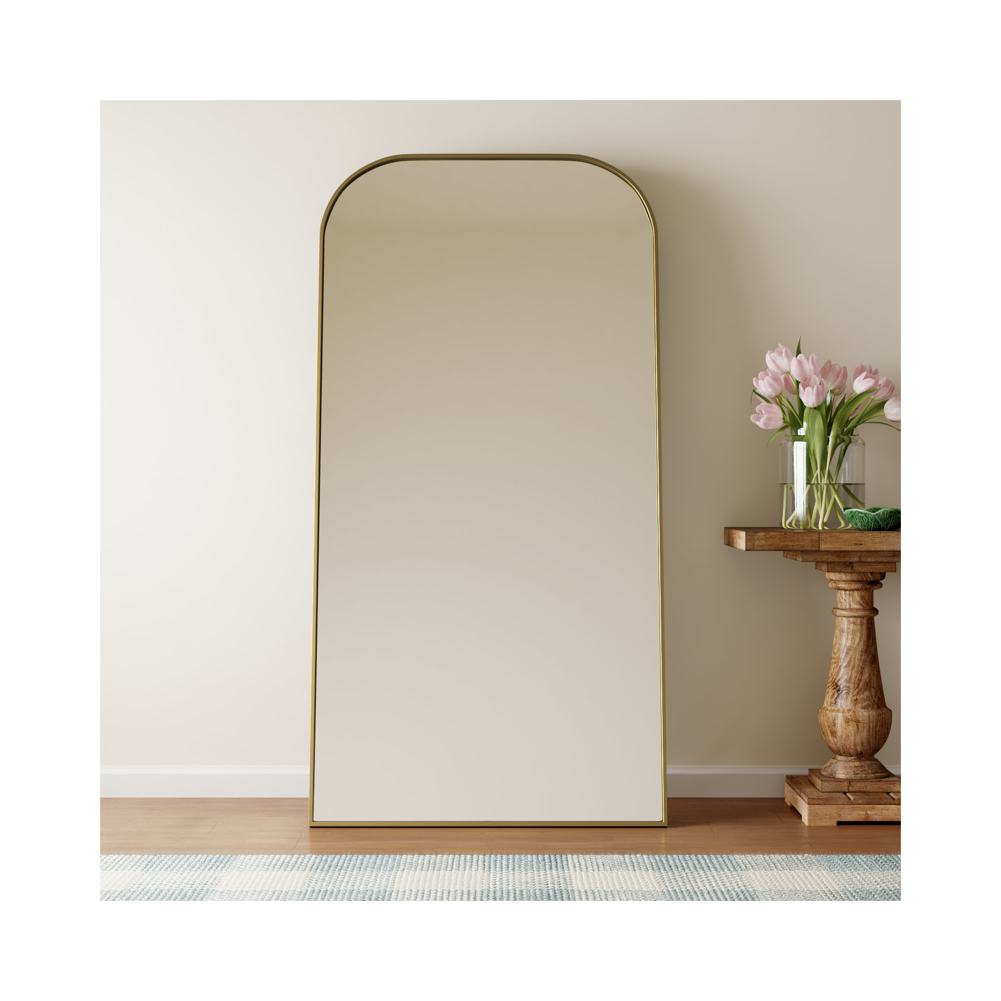 Sabine Metal Arch Floor Mirror, 72" x 35", Brass