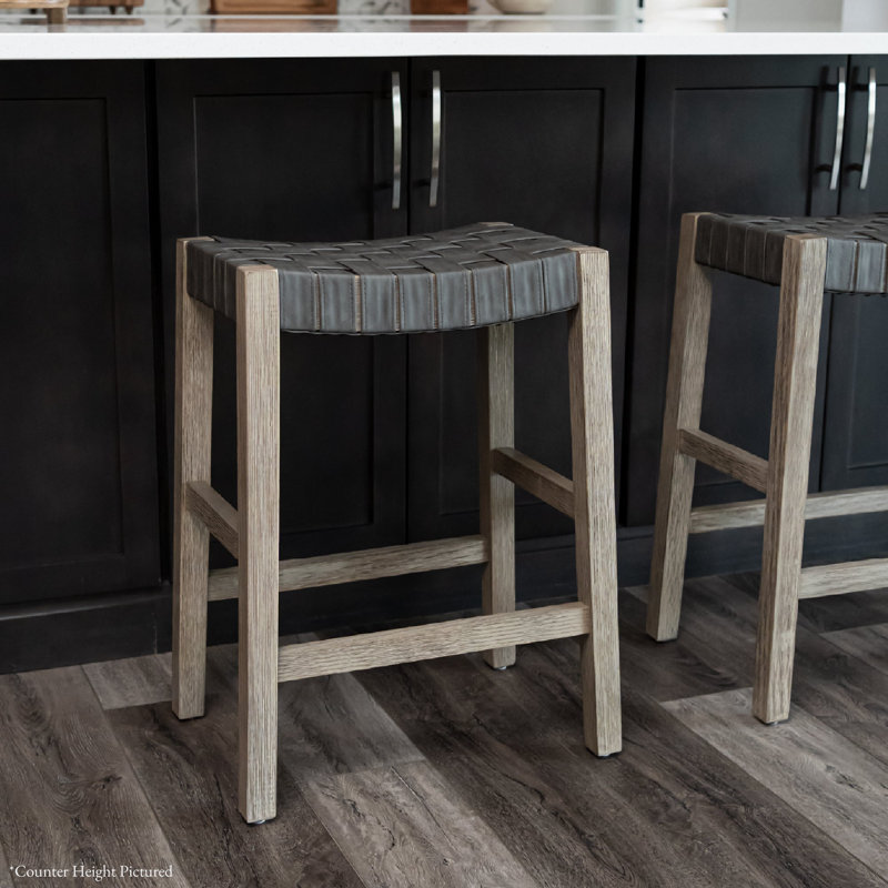 Maven Lane Emerson Kitchen Stool with Faux Leather Upholstery, Weathered Gray, Bar Stool (31" Seat Height)